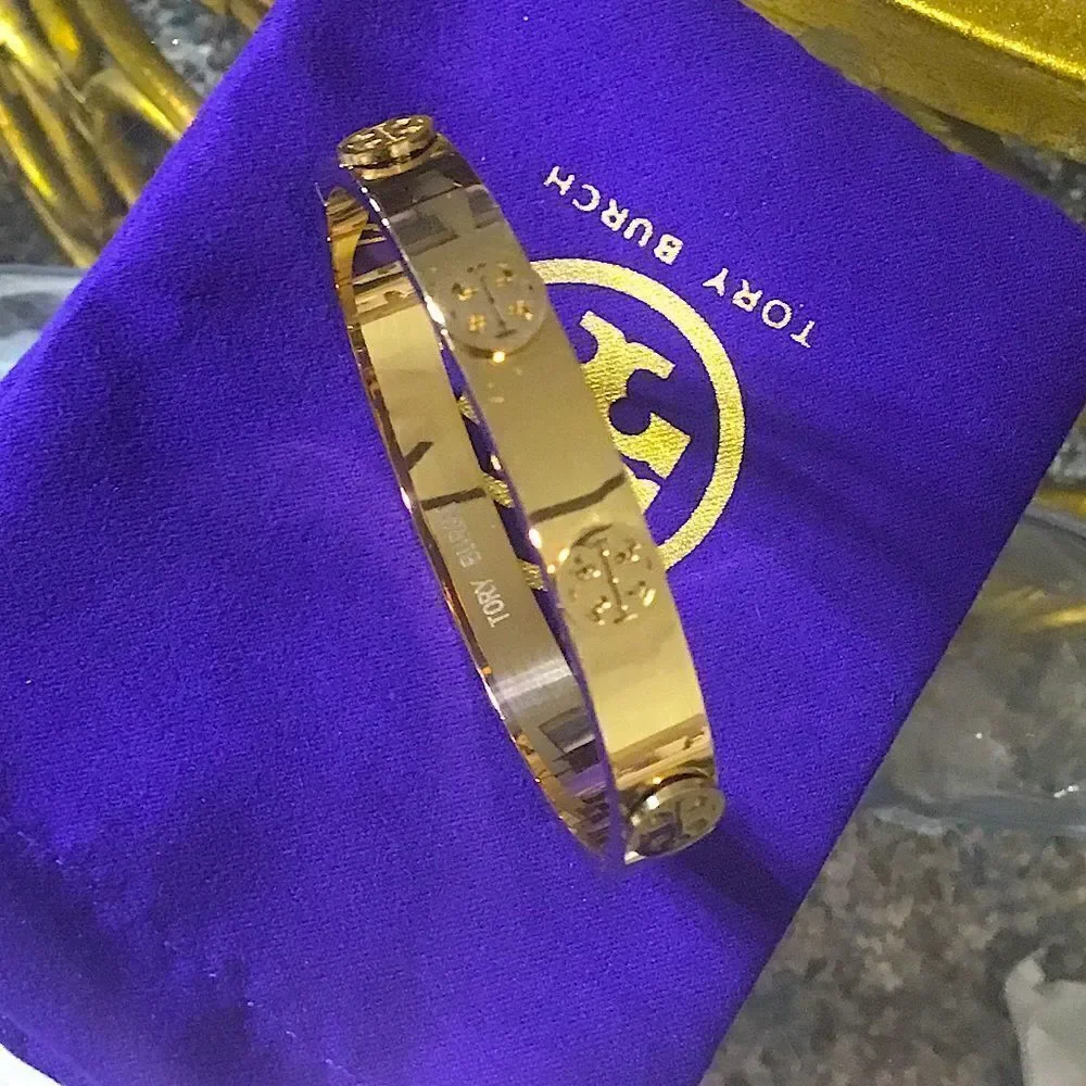 TORY BURCH STUDDED DOUBLE T LOGO BRACELET
